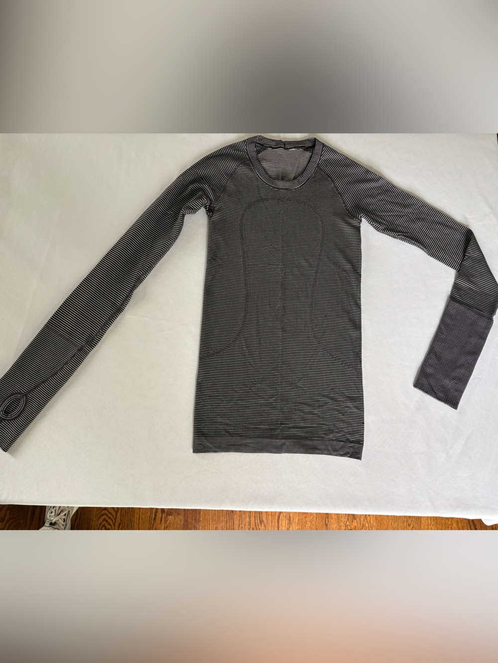 lululemon athletica Long Sleeve Crew in Black and white thin stripe